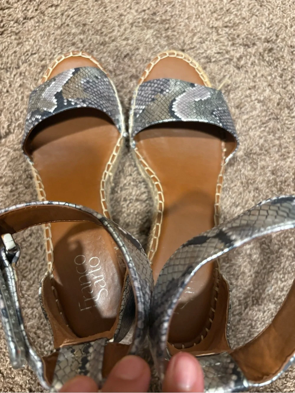 Franco Sarto Snake-Print Espadrille Wedge Sandals - Brown/Gray